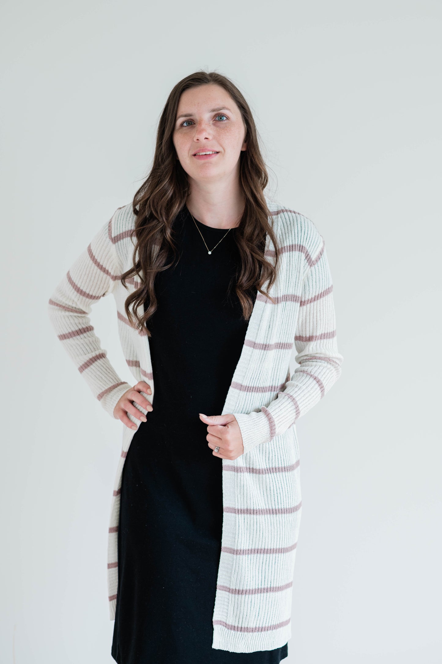 Long Open Cardigan - Misty Lavender/White