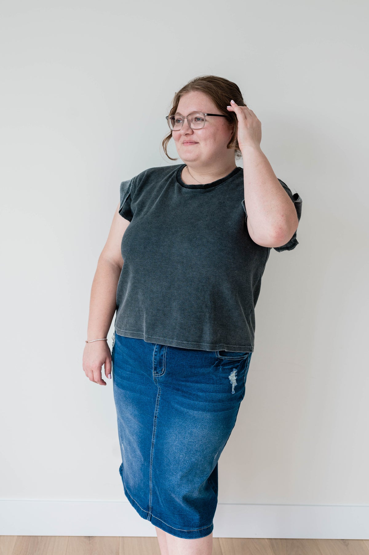 Medium Wash Distressed Skirt - Plus