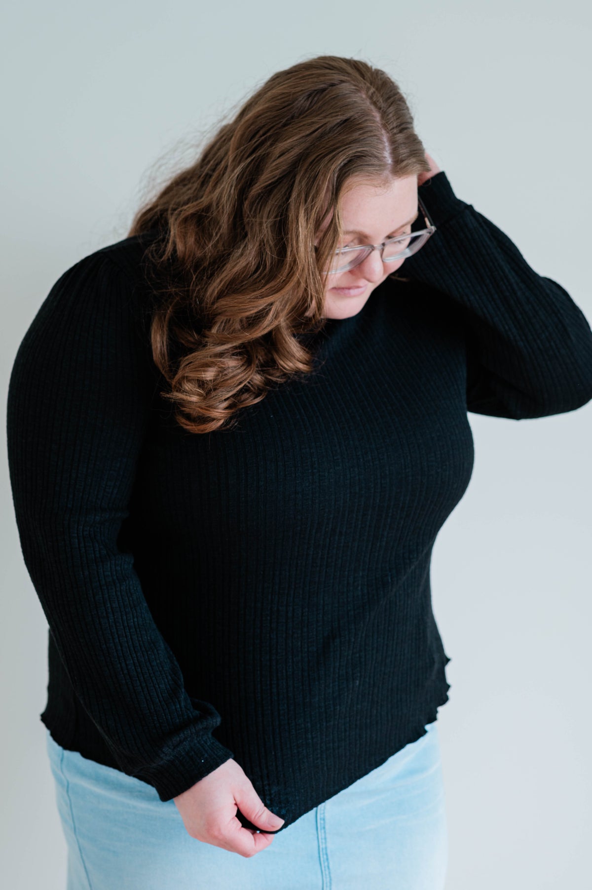 Rib Knit Woven Top -Plus