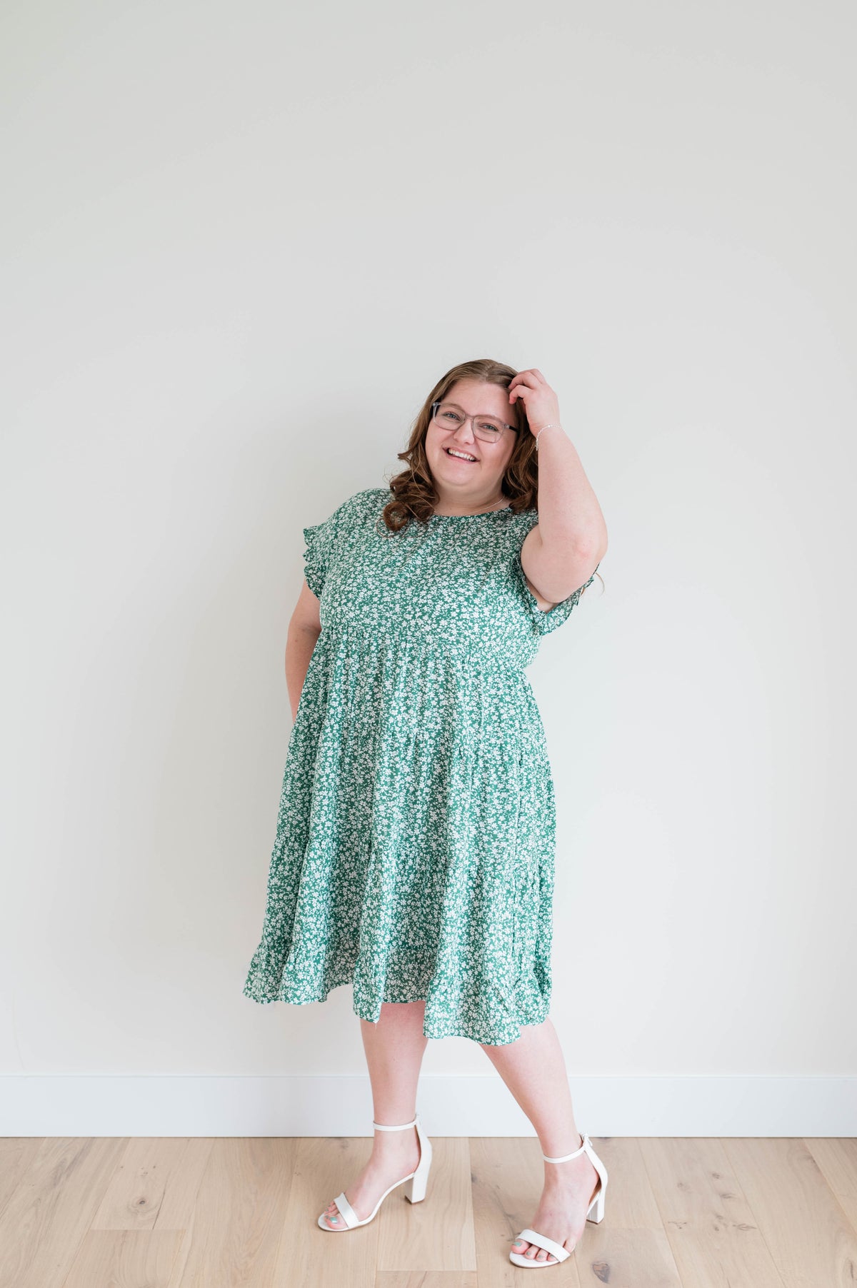 Floral Print Green Midi Dress - Plus