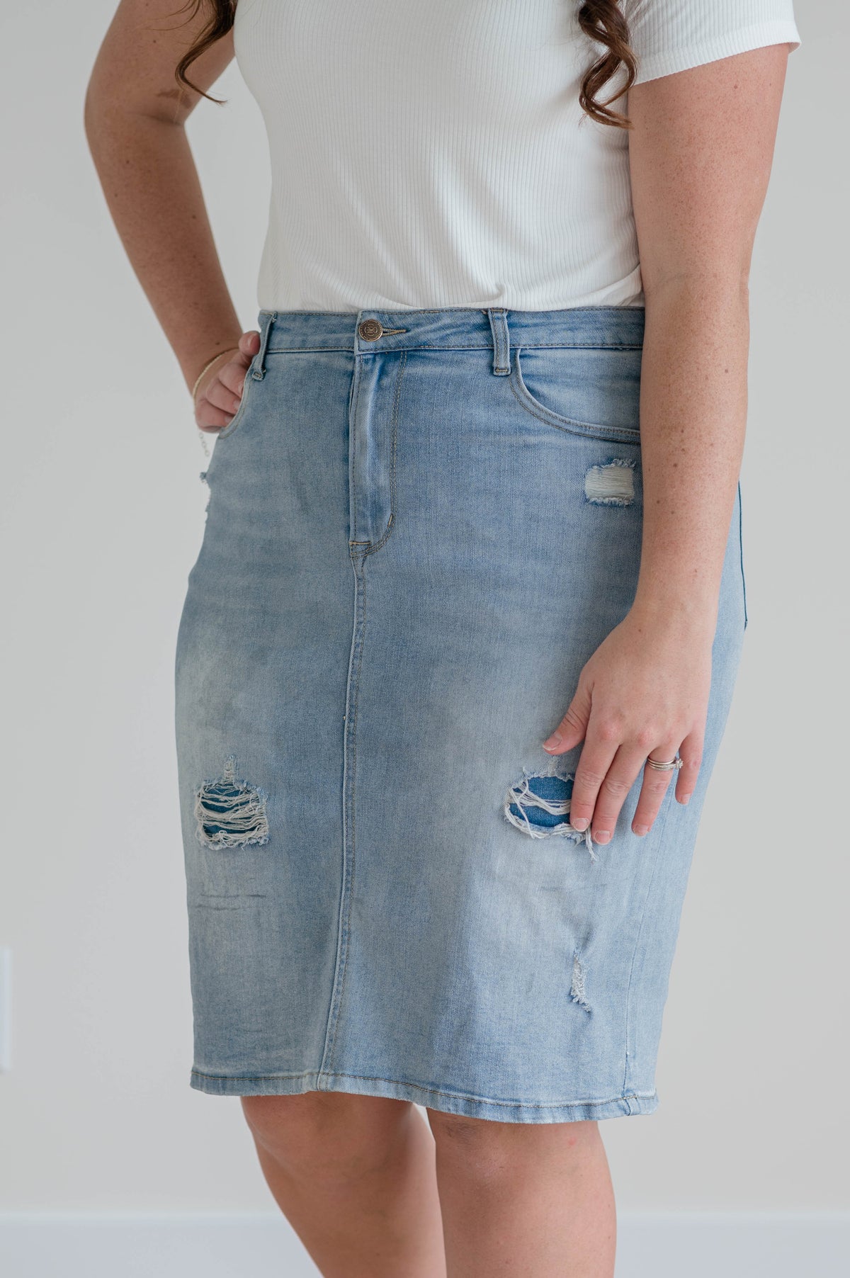 Lily Light Denim Knee Length Skirt