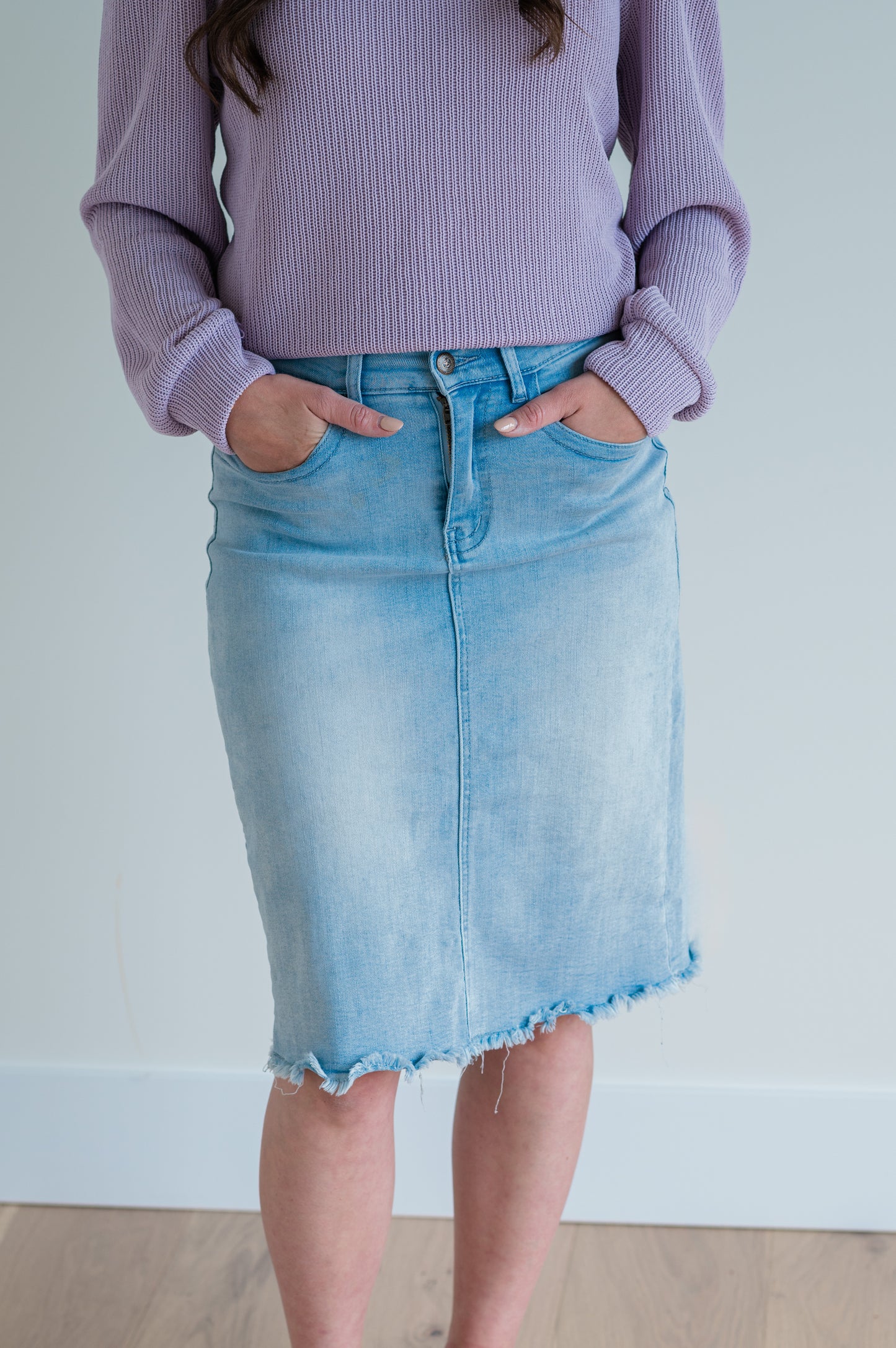 Lily Light Denim Knee Length Skirt