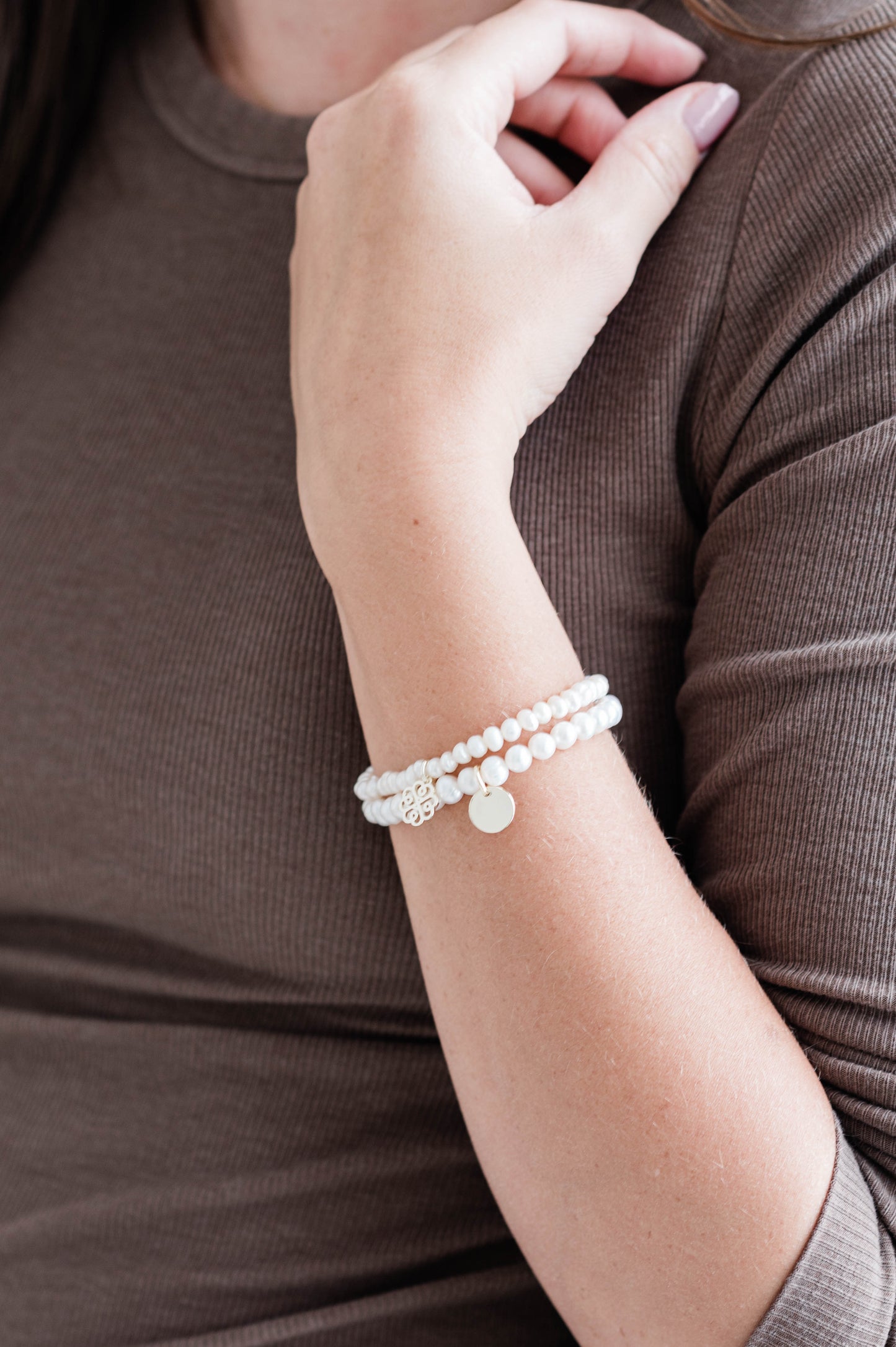 Pearly Stackem Up Bracelet - Gold/White Pearl