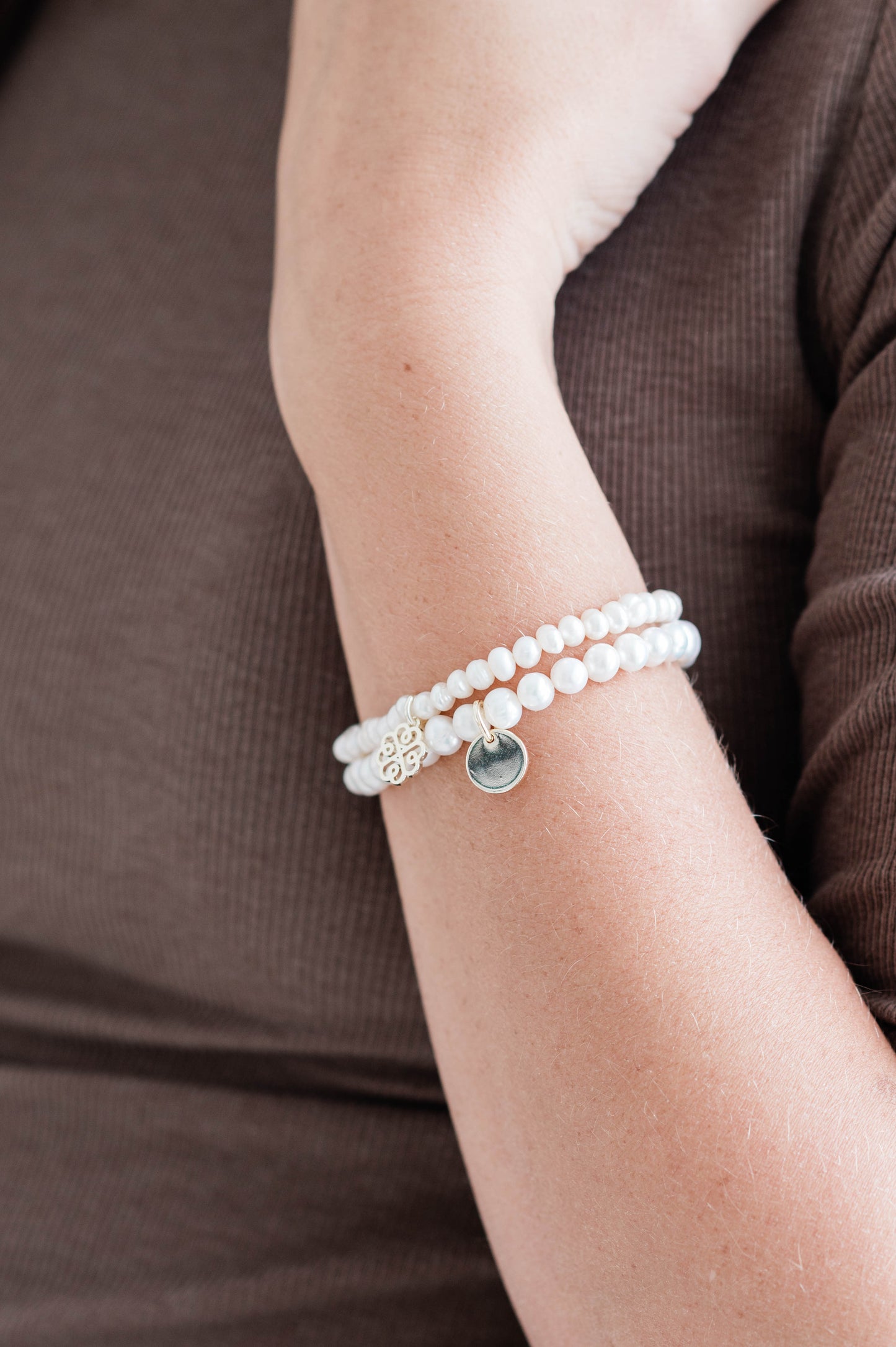 Pearly Stackem Up Bracelet - Gold/White Pearl