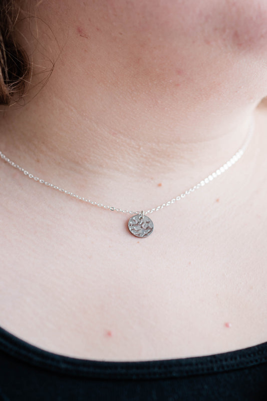 Hammered Disk Necklace Silver