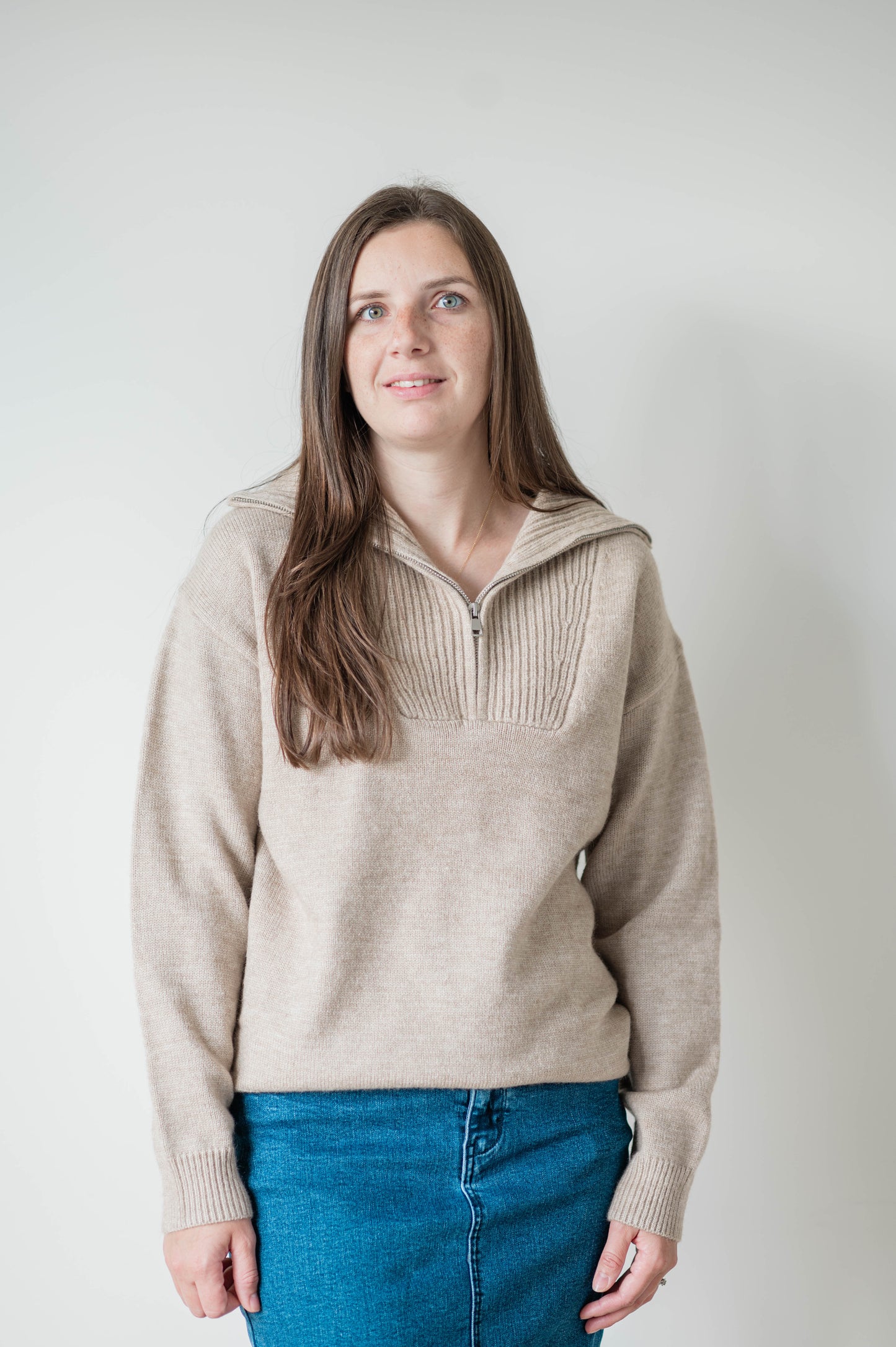 Knit Half Zip Sweater - Taupe