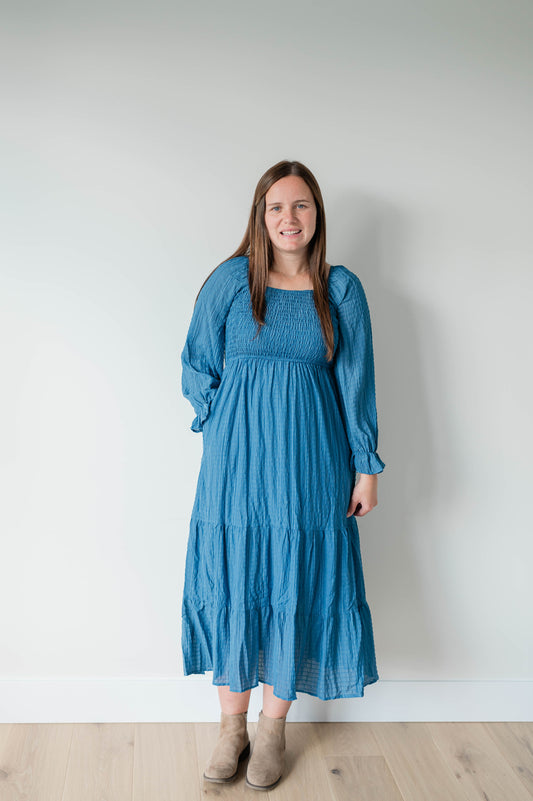 Long Sleeve Tiered Maxi Dress - Navy