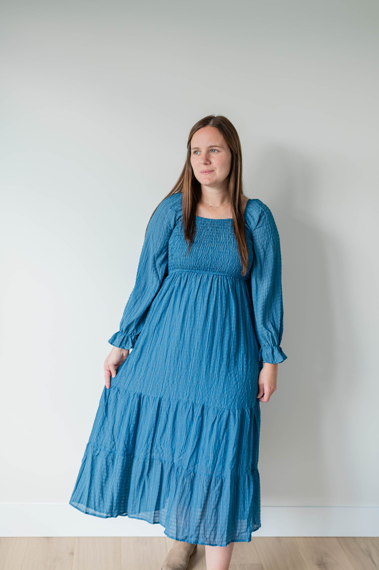 Long Sleeve Tiered Maxi Dress - Navy