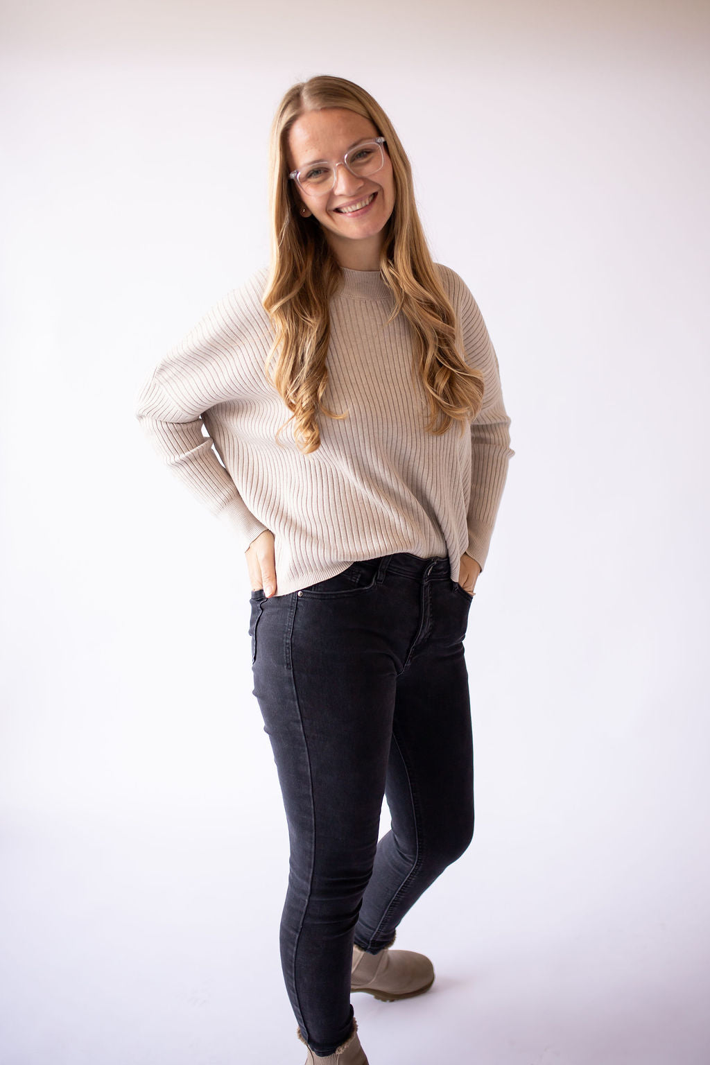 Drop Shoulder Ribbed Long Sleeve -Taupe