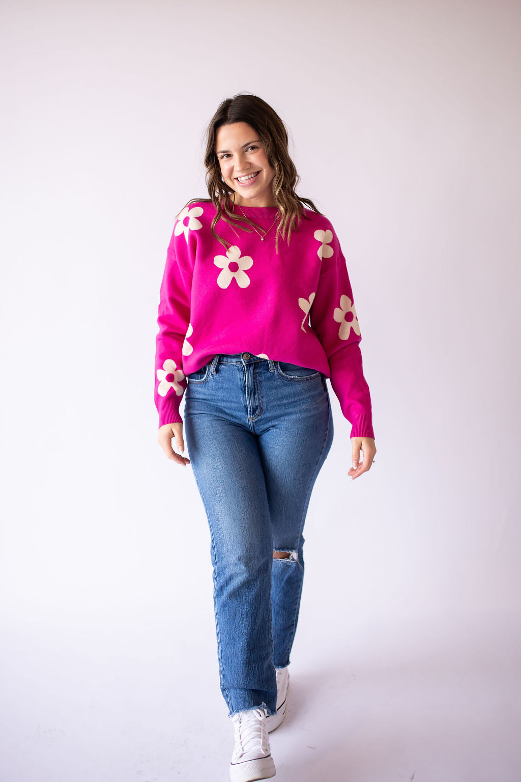 Pink Floral Sweater