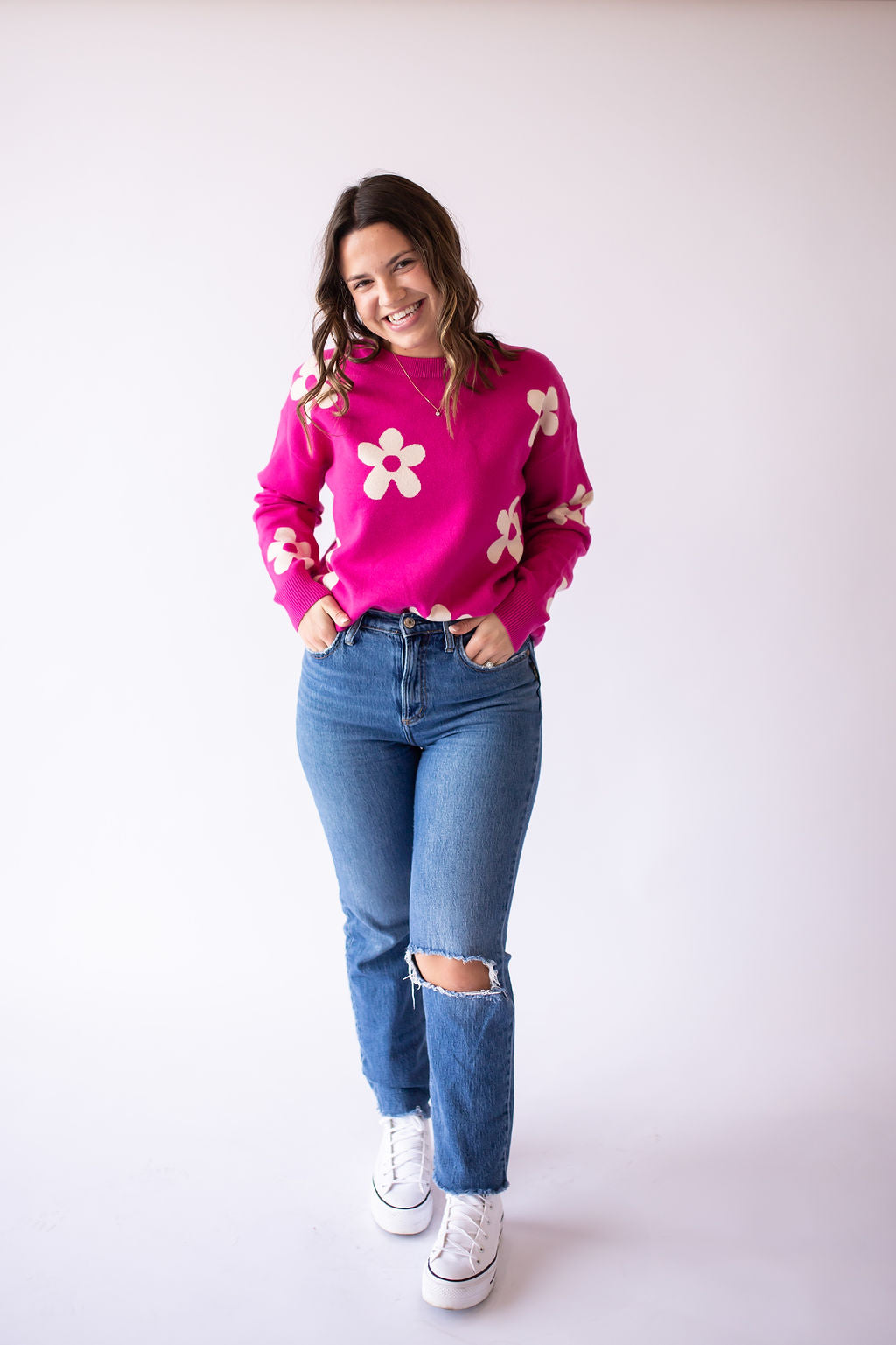 Pink Floral Sweater