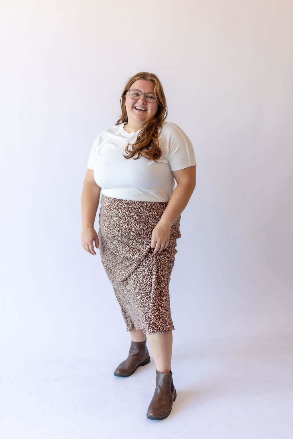 Hailey Midi Skirt Brown -Plus