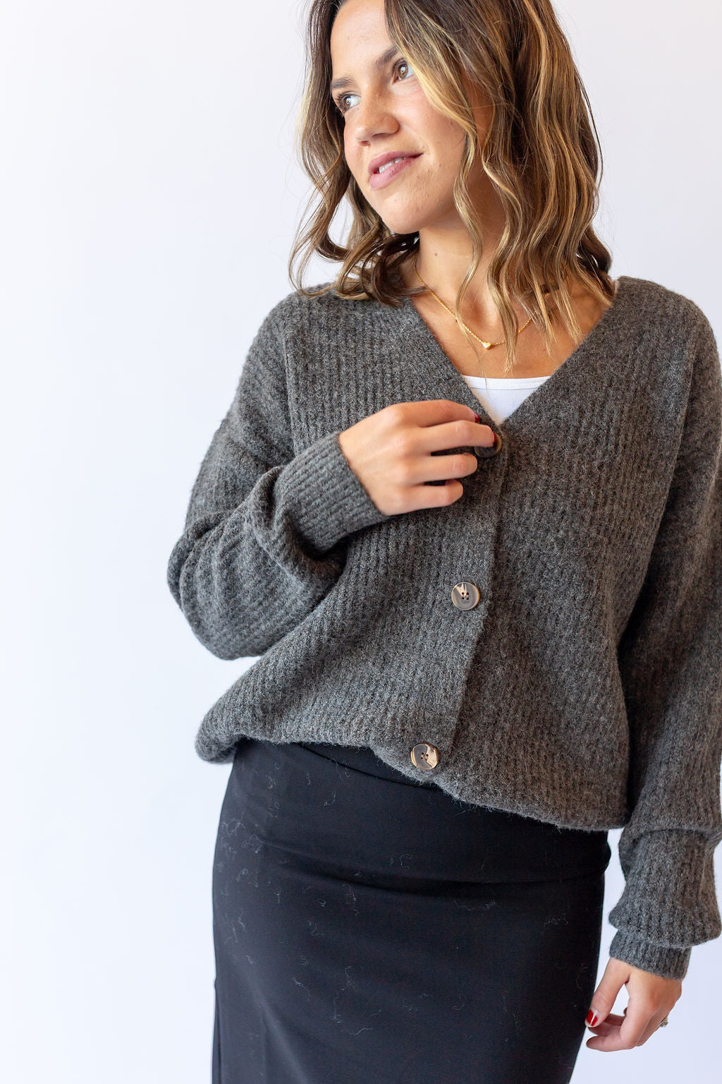 Button Down V-Neck Cardigan