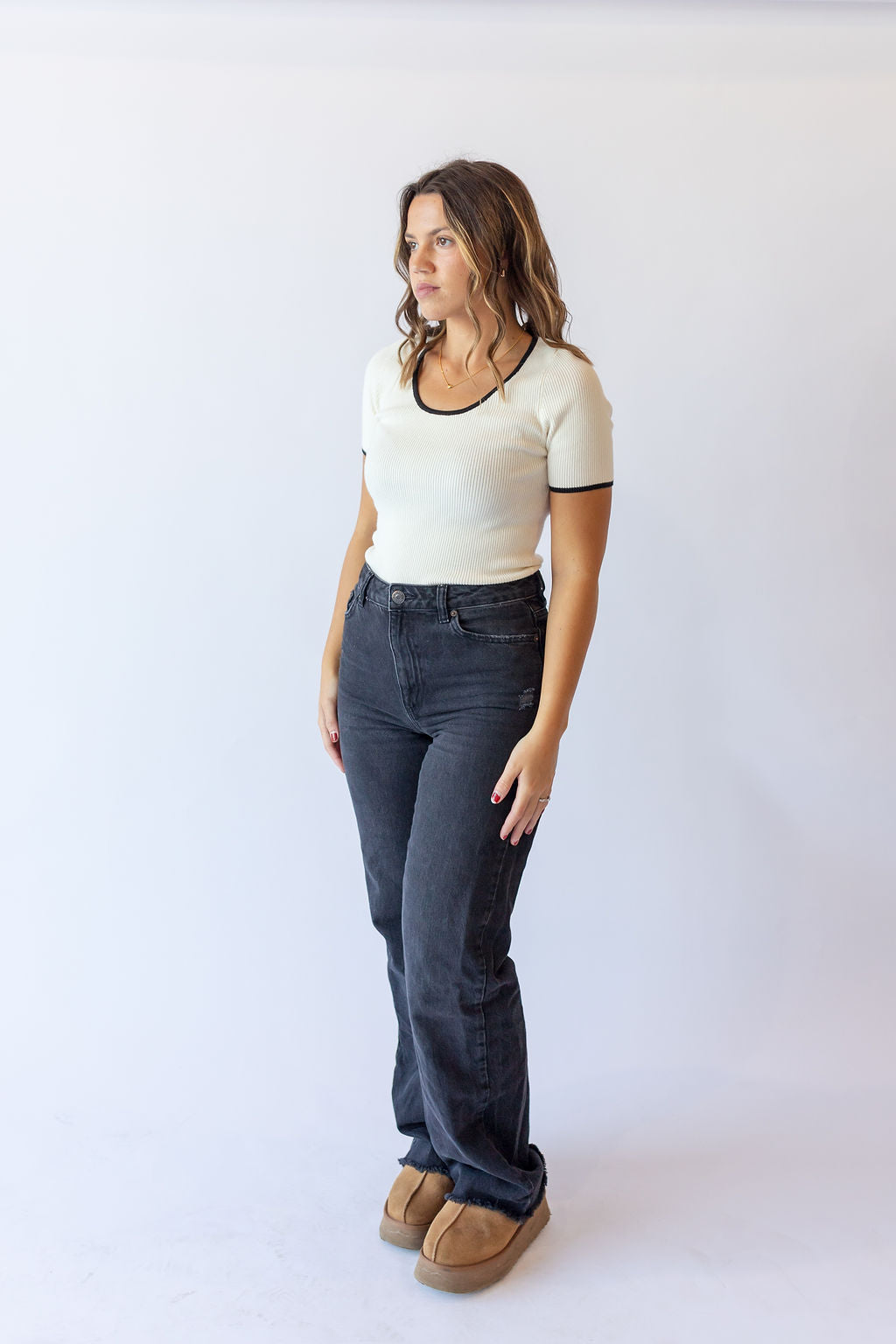 Scoop Neck Sweater Top -Cream