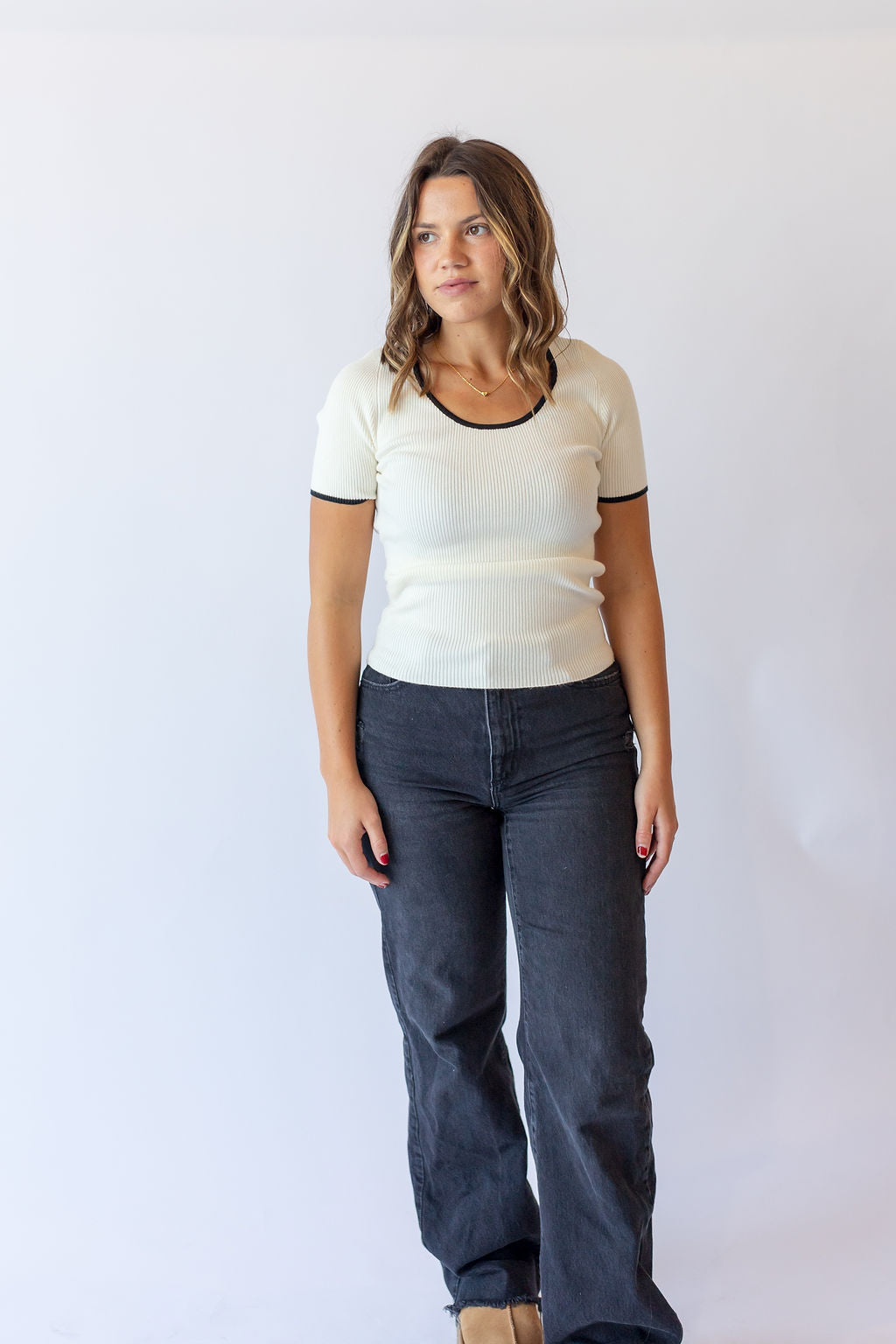 Scoop Neck Sweater Top -Cream