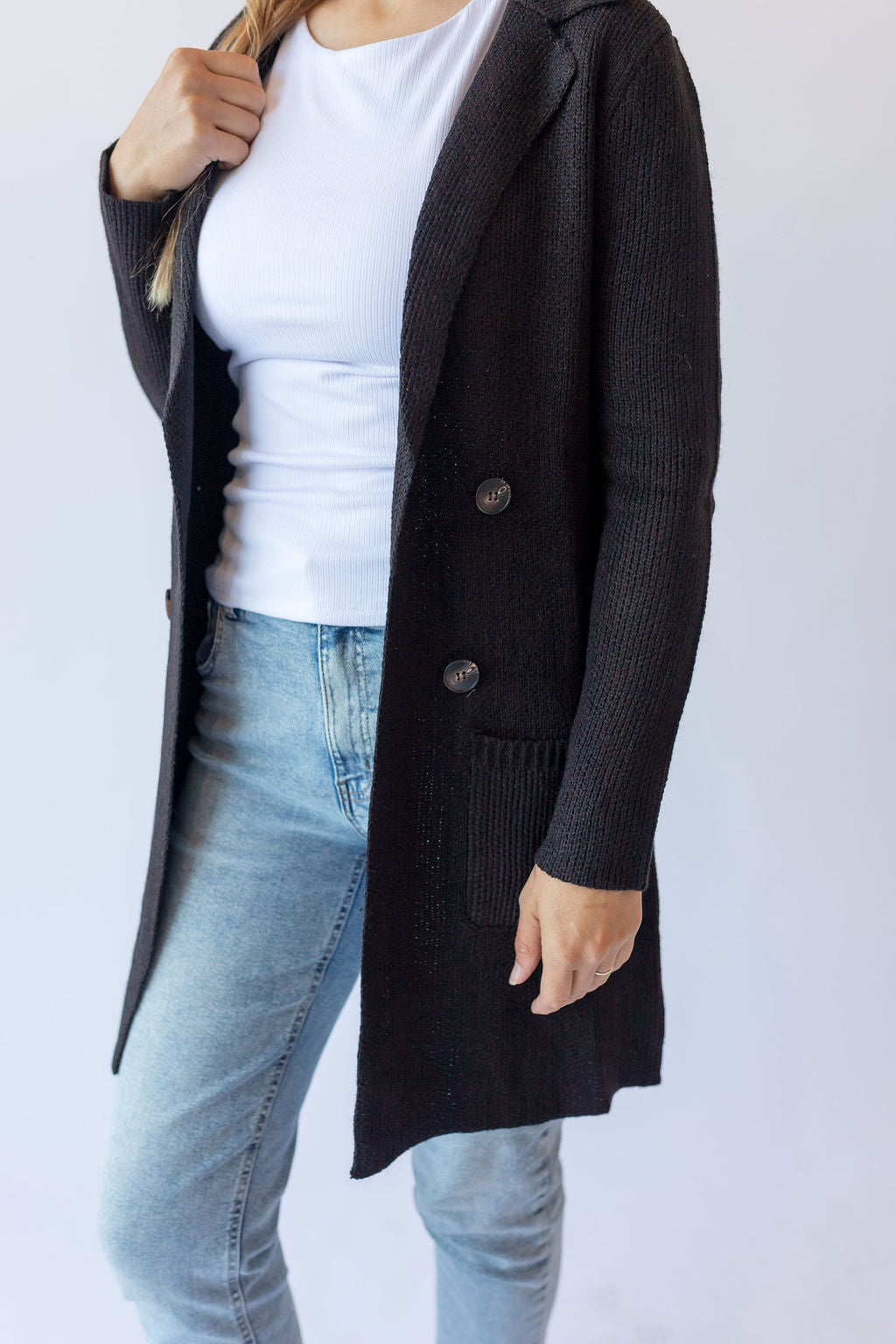 Long Sleeve Sweater Jacket -Black