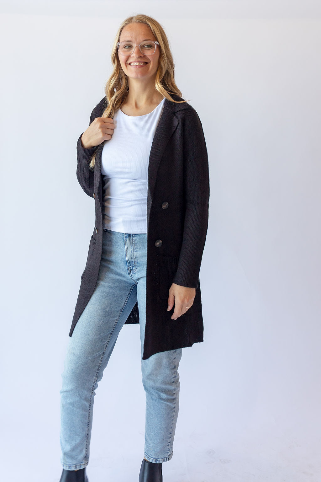 Long Sleeve Sweater Jacket -Black