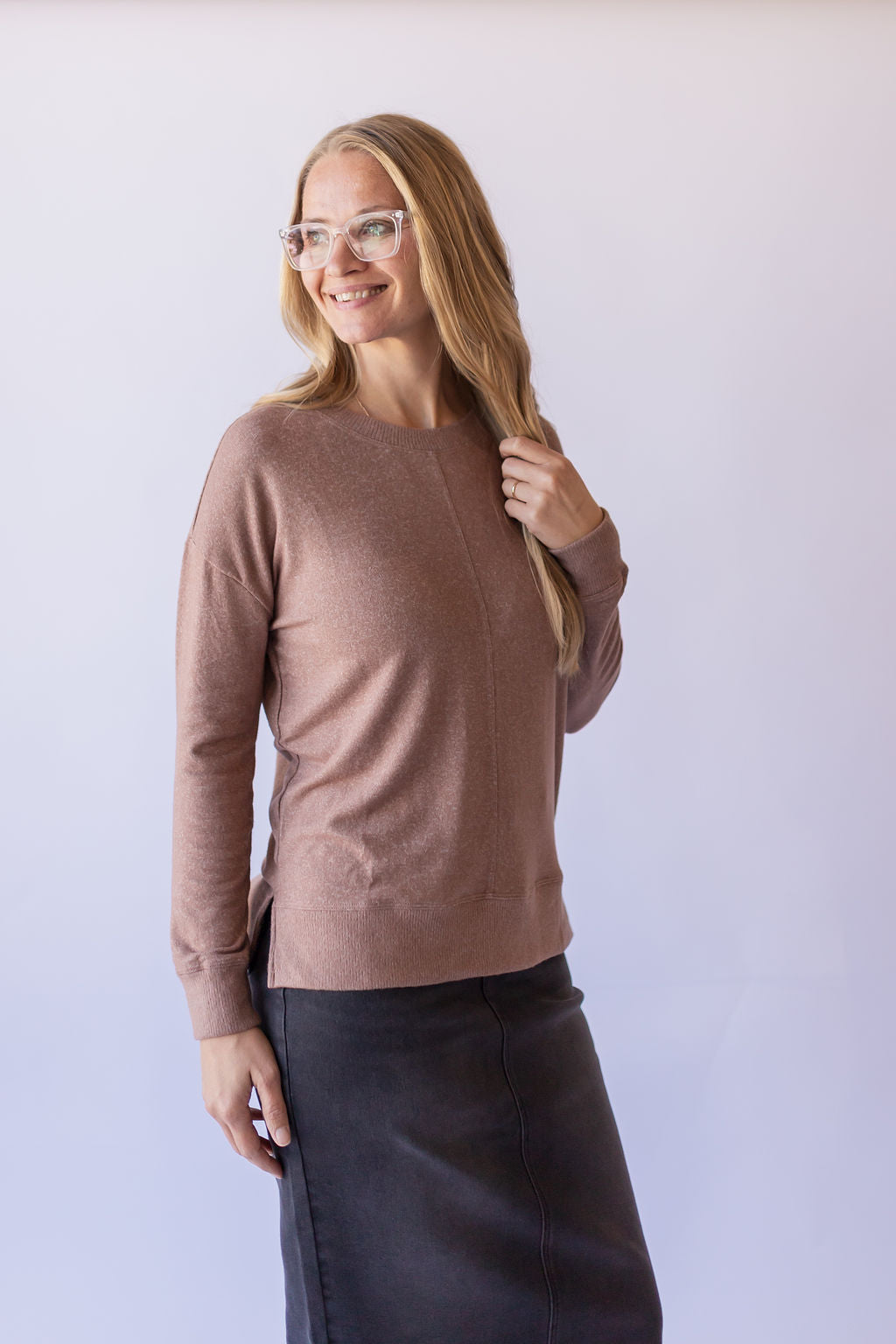 Pullover Knit Top- Chestnut Brown
