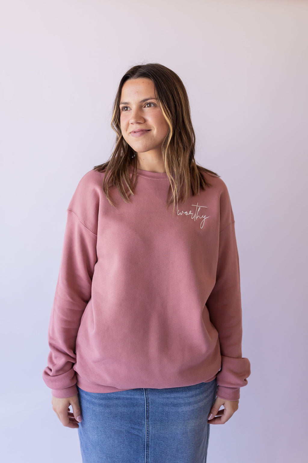 Worthy Embroidered Sweatshirt -Mauve