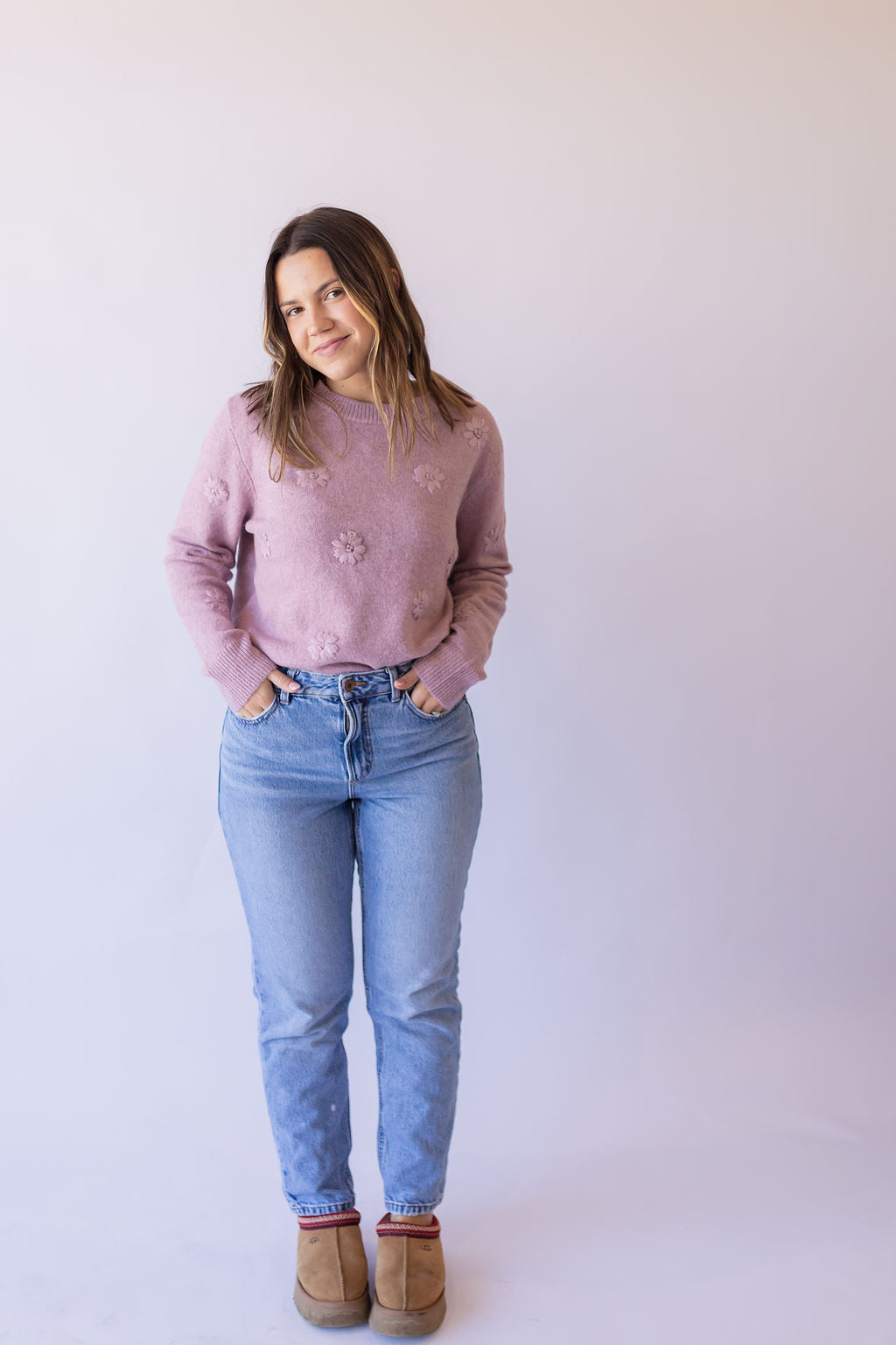 Floral Embroidered Sweater -Purple