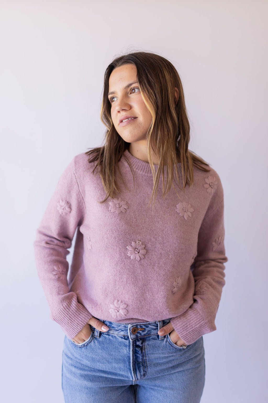 Floral Embroidered Sweater -Purple