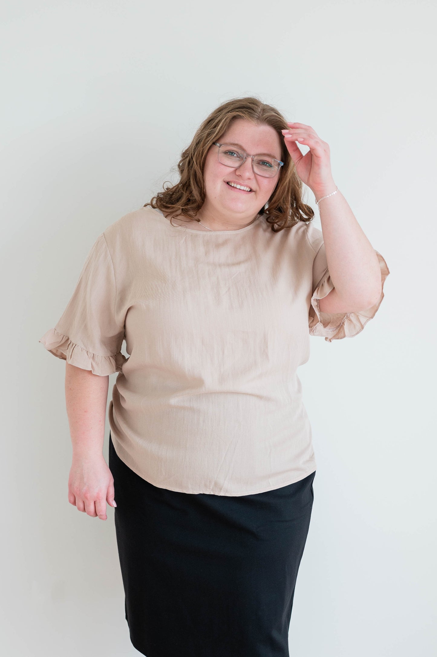 Linen Ruffle Button Down Top Tan