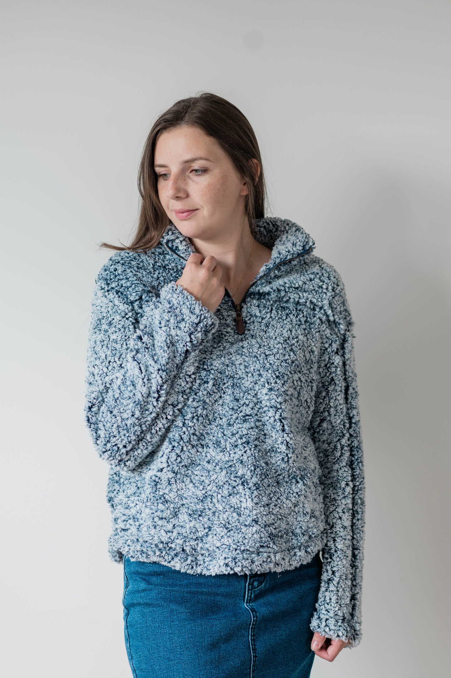 Wool Blend Soft Sherpa Zippered Pullover