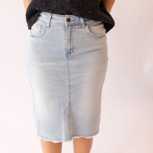 Lily Light Denim Knee Length Skirt