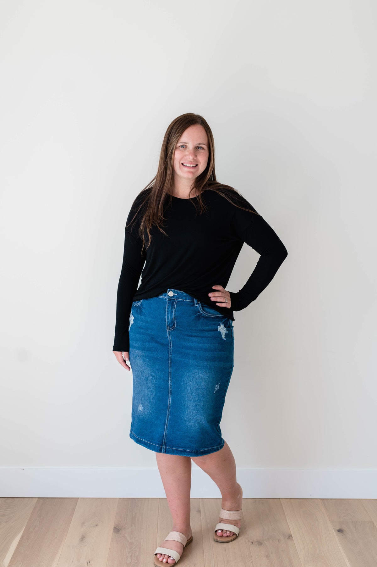 Medium Wash Distressed Skirt