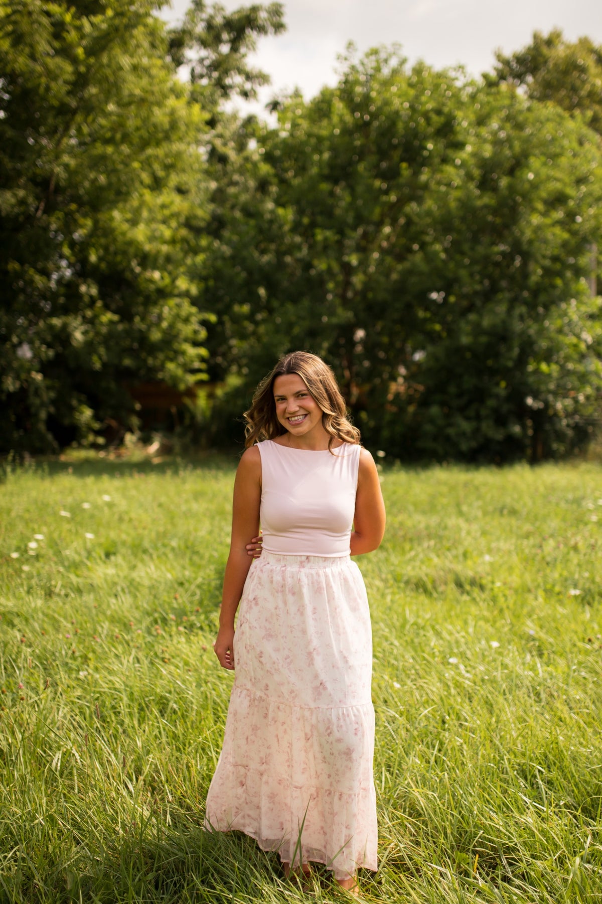 Lynn Floral Tiered Maxi Skirt -Pink