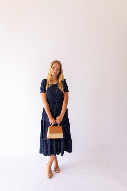 Penelope Smocked Midi Dress -Navy
