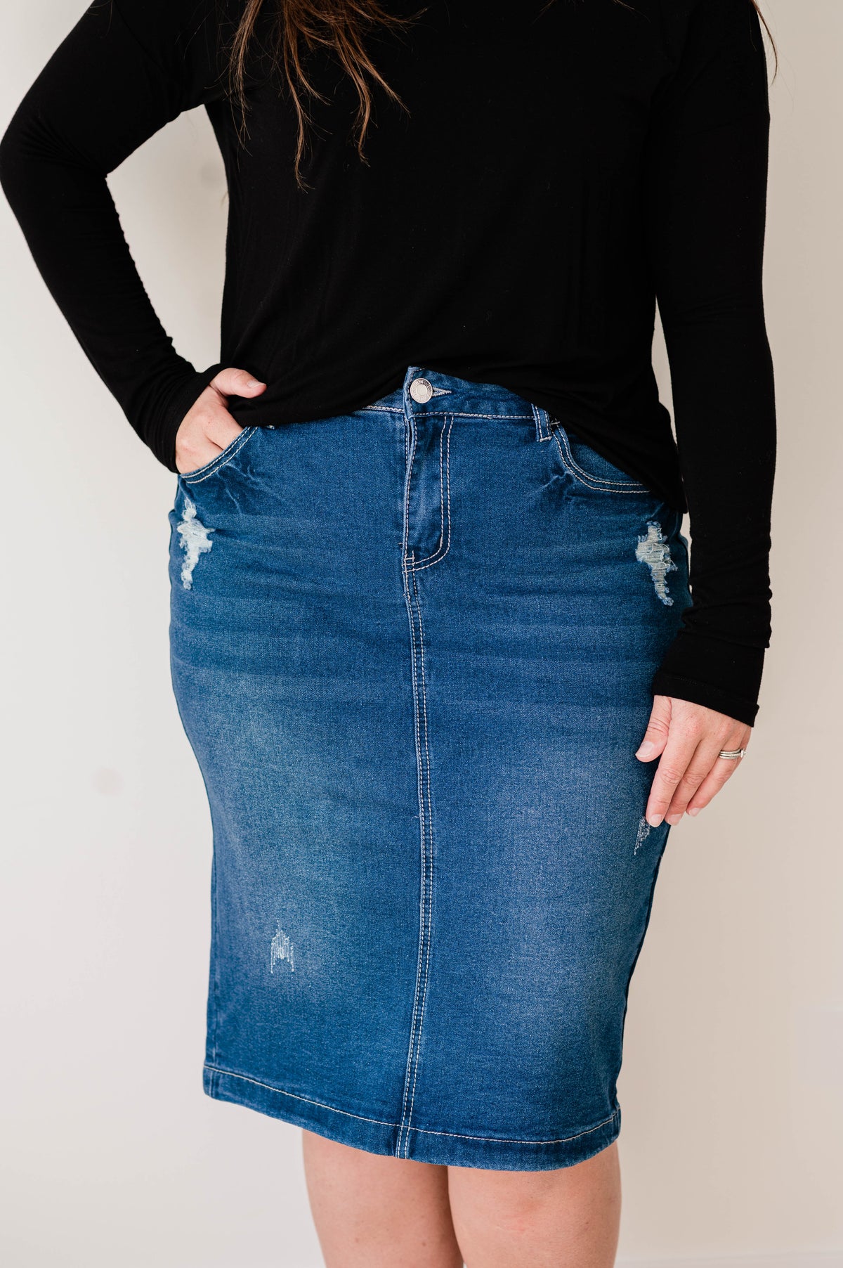 Medium Wash Distressed Skirt