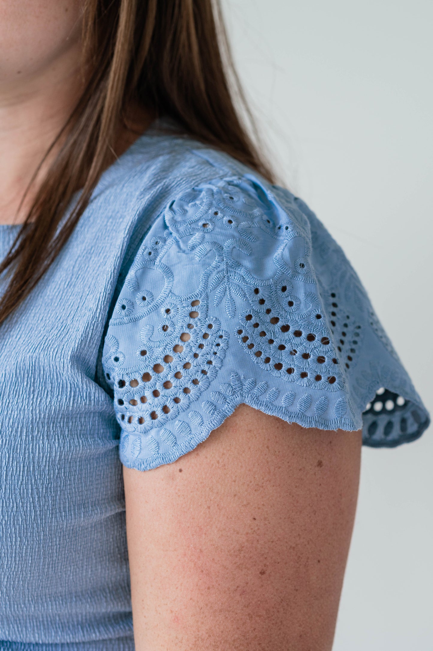 Dusty Blue Eyelet Knit Top