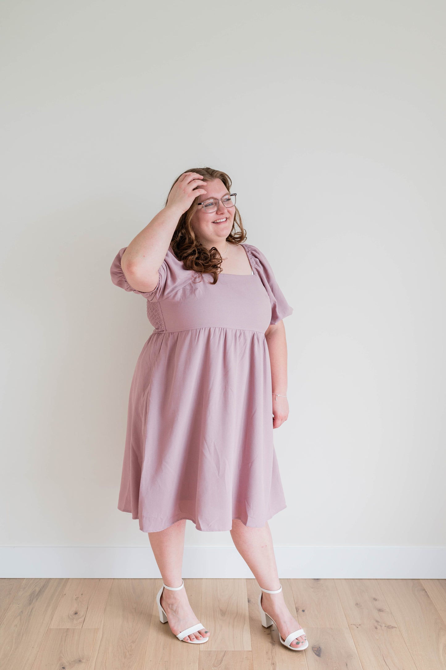 Midi Dress W/Bubble Sleeve Detail - Dusty Mauve