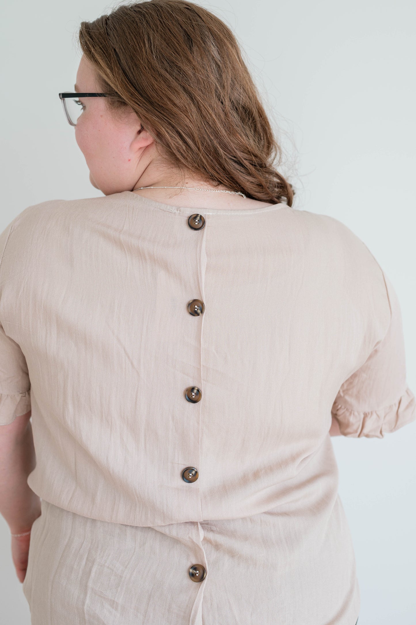 Linen Ruffle Button Down Top Tan