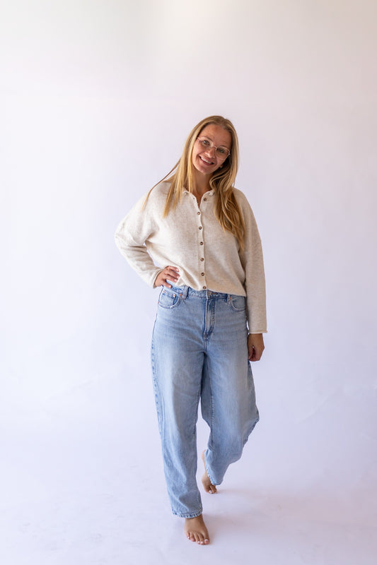 Raw Hem Button Down Cardigan -Oatmeal