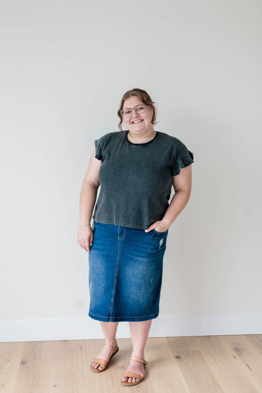 Medium Wash Distressed Skirt - Plus