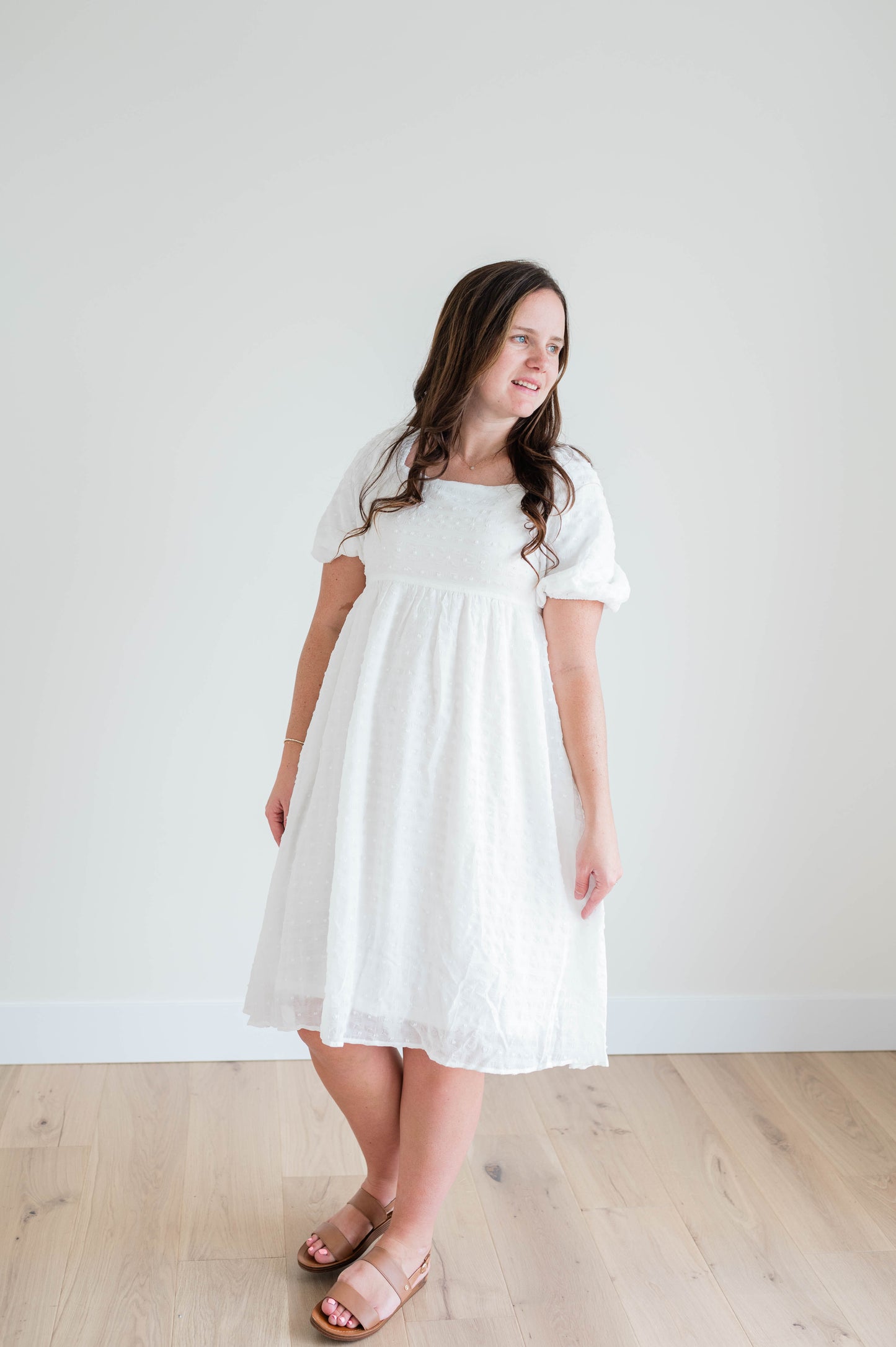 Midi Bubble Sleeve Dress - Off White