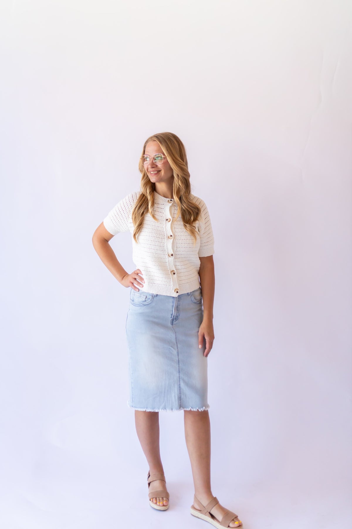 Short Sleeve Crochet Top -White
