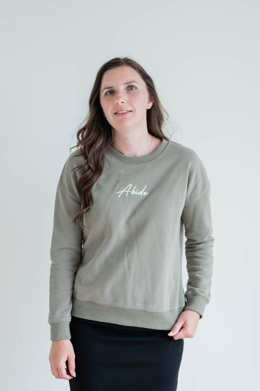 Abide Embroidered Pullover - Washed Olive