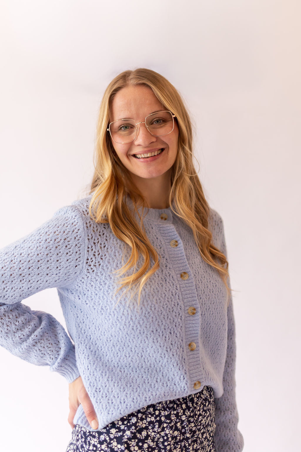 Eyelet Knit Cardigan -Light Blue