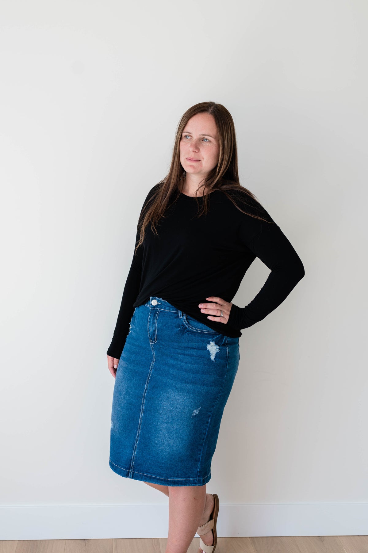 Medium Wash Distressed Skirt