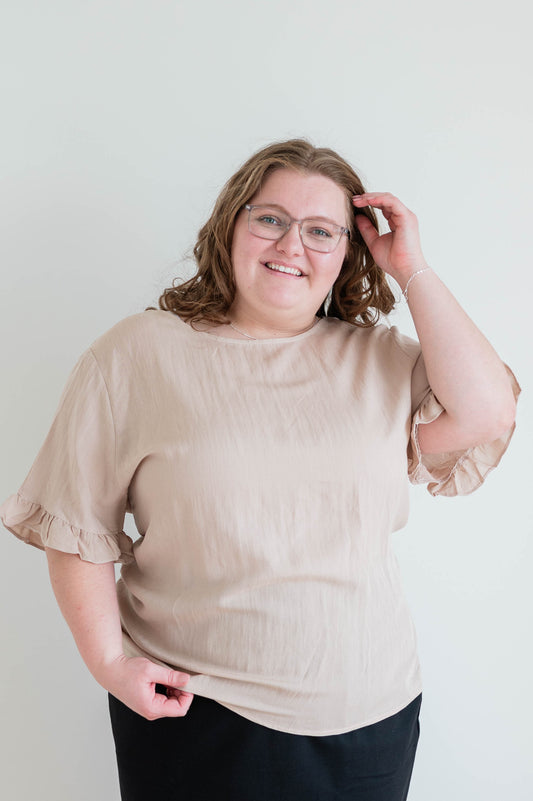 Linen Ruffle Button Down Top Tan