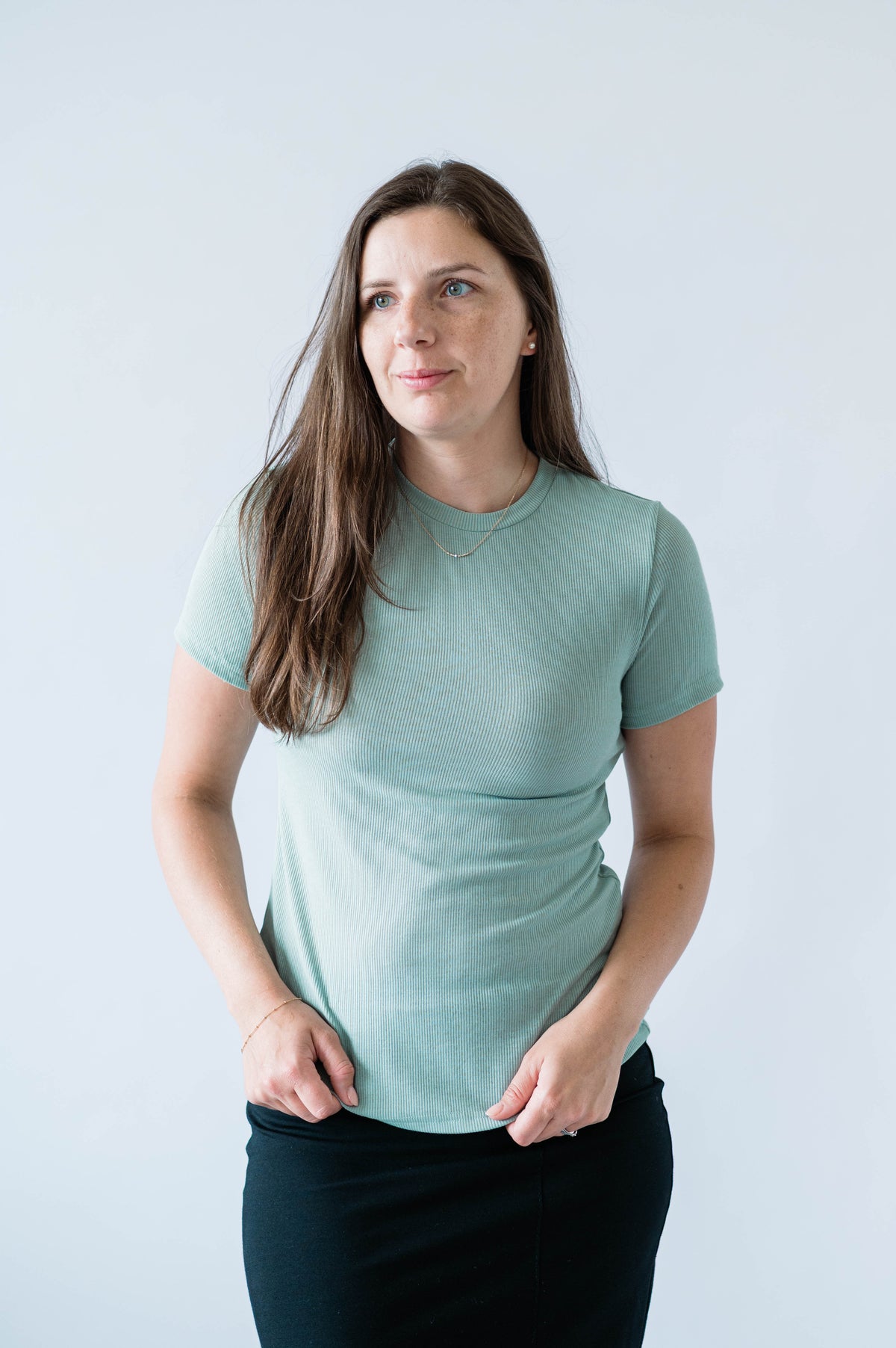 Short Sleeve Ribbed Tee -Harbour Green