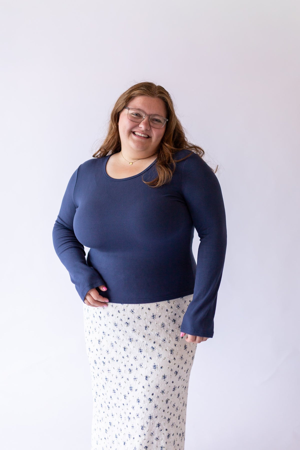 Ribbed Navy Long Sleeve -Plus