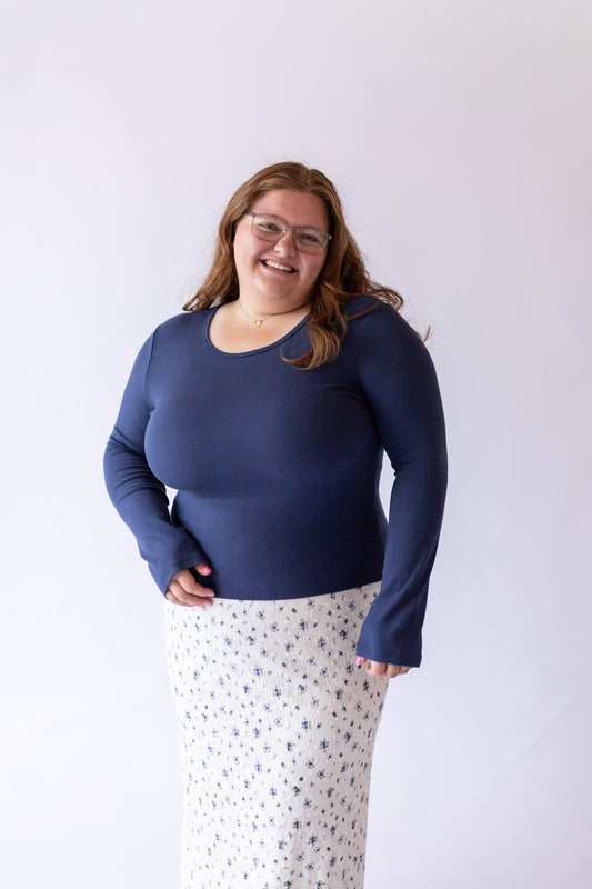 Ribbed Navy Long Sleeve -Plus