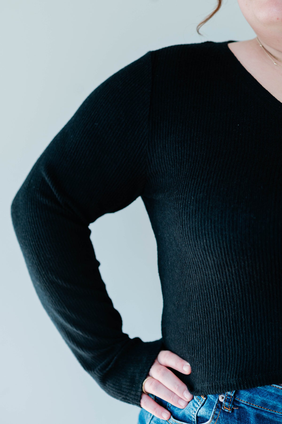 Ribbed Button Long Sleeve -Plus