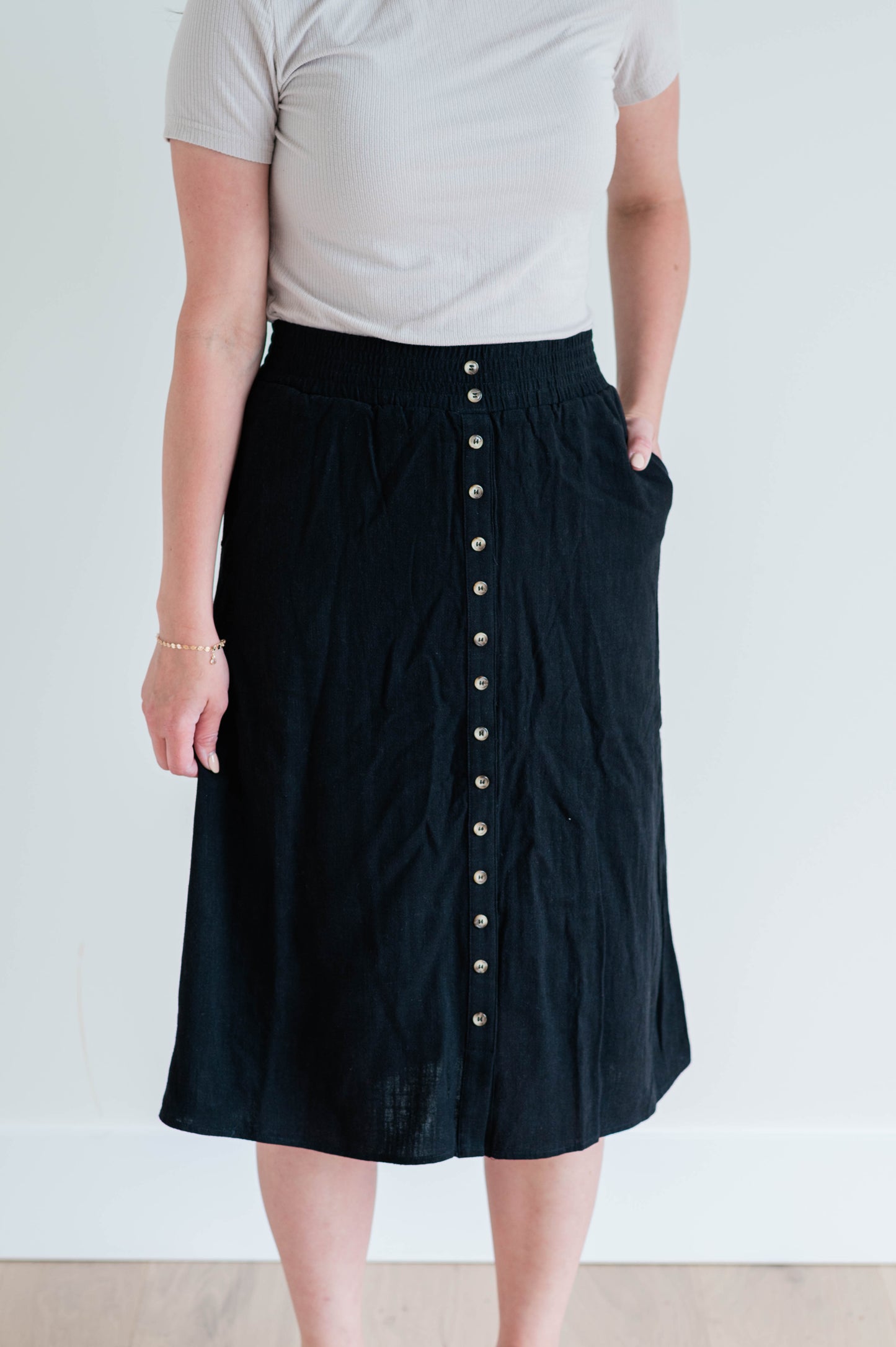 Greta Linen Blend Midi Skirt - Black