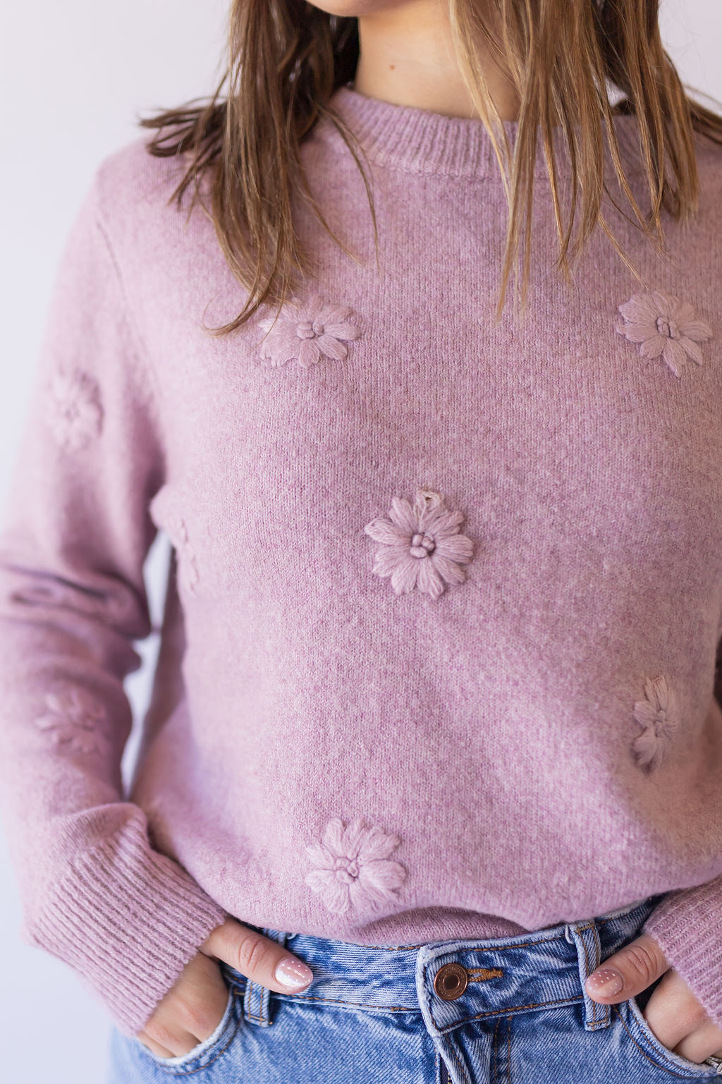 Floral Embroidered Sweater -Purple