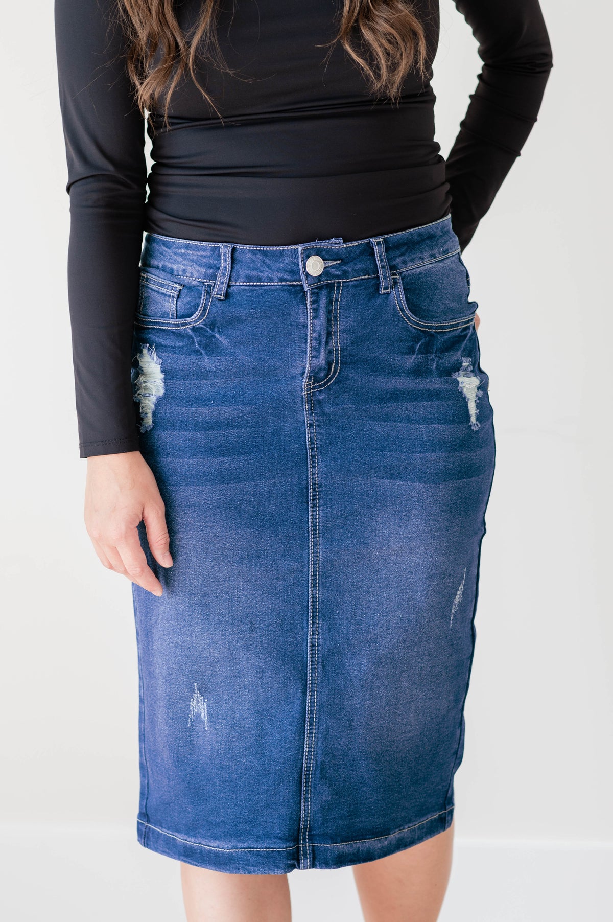 Medium Wash Distressed Skirt